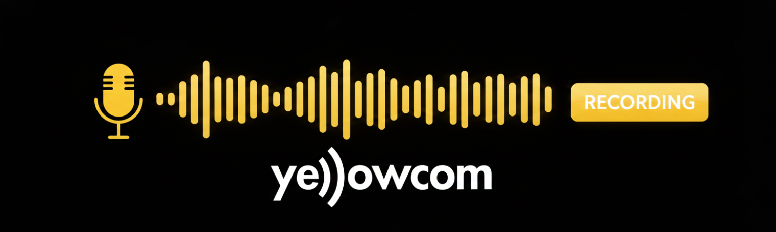 Yellowcom logo with AI voice recorder icon for iPECS Smart Voice Over and missed call management