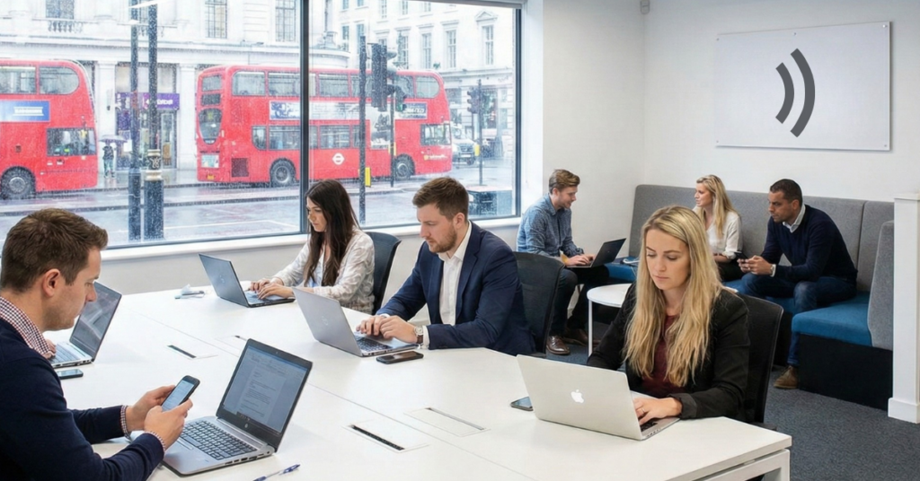 Employees in a Belfast office supported by business broadband connectivity