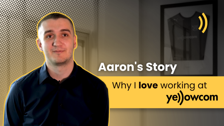 Aaron Fulton, Accounts Assistant at Yellowcom, sharing his career journey in the Glasgow office.