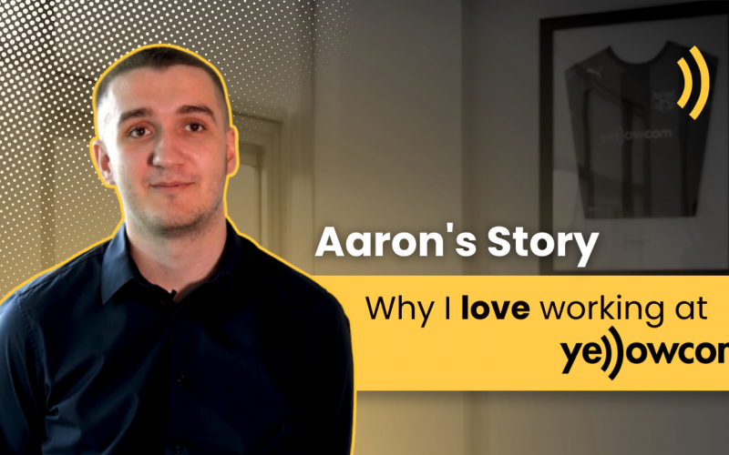 Aaron Fulton, Accounts Assistant at Yellowcom, sharing his career journey in the Glasgow office.