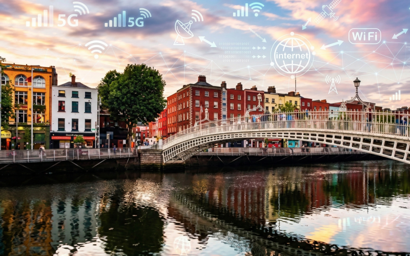 Dublin city skyline – major technology hub supported by telecoms for tech companies in Dublin